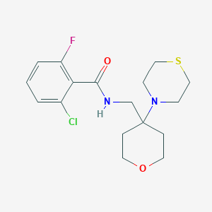 molecular formula C17H22ClFN2O2S B2849068 2-Chloro-6-fluoro-N-[(4-thiomorpholin-4-yloxan-4-yl)methyl]benzamide CAS No. 2415513-09-4