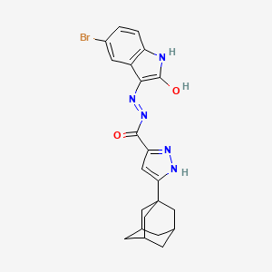 molecular formula C22H22BrN5O2 B2849072 3-(1-adamantyl)-N'-[(3E)-5-bromo-2-oxo-1,2-dihydro-3H-indol-3-ylidene]-1H-pyrazole-5-carbohydrazide CAS No. 306300-34-5