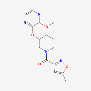 molecular formula C15H18N4O4 B2849077 (3-((3-Methoxypyrazin-2-yl)oxy)piperidin-1-yl)(5-methylisoxazol-3-yl)methanone CAS No. 2034449-51-7