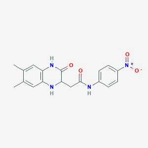 molecular formula C18H18N4O4 B2849082 2-(6,7-dimethyl-3-oxo-1,2,3,4-tetrahydroquinoxalin-2-yl)-N-(4-nitrophenyl)acetamide CAS No. 309924-06-9