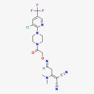 molecular formula C20H21ClF3N7O2 B2849099 2-[3-[(2-{4-[3-Chloro-5-(trifluoromethyl)-2-pyridinyl]piperazino}-2-oxoethoxy)imino]-1-(dimethylamino)propylidene]malononitrile CAS No. 339102-94-2