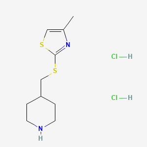 molecular formula C10H18Cl2N2S2 B2849106 4-Methyl-2-((piperidin-4-ylmethyl)thio)thiazole dihydrochloride CAS No. 2219376-12-0