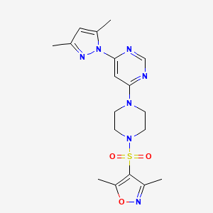 molecular formula C18H23N7O3S B2849108 4-((4-(6-(3,5-dimethyl-1H-pyrazol-1-yl)pyrimidin-4-yl)piperazin-1-yl)sulfonyl)-3,5-dimethylisoxazole CAS No. 1170432-15-1