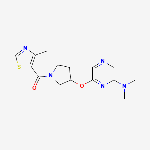 molecular formula C15H19N5O2S B2849124 (3-((6-(Dimethylamino)pyrazin-2-yl)oxy)pyrrolidin-1-yl)(4-methylthiazol-5-yl)methanone CAS No. 2034278-91-4