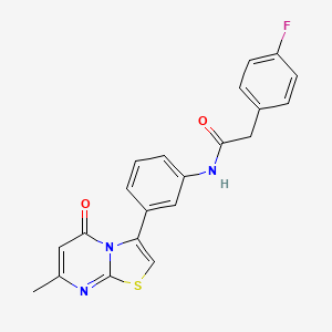 molecular formula C21H16FN3O2S B2849125 2-(4-fluorophenyl)-N-(3-(7-methyl-5-oxo-5H-thiazolo[3,2-a]pyrimidin-3-yl)phenyl)acetamide CAS No. 1021116-09-5
