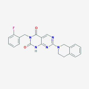molecular formula C22H18FN5O2 B2849128 7-(3,4-dihydroisoquinolin-2(1H)-yl)-3-(2-fluorobenzyl)pyrimido[4,5-d]pyrimidine-2,4(1H,3H)-dione CAS No. 1396673-95-2