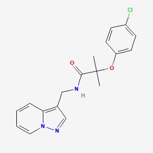 molecular formula C18H18ClN3O2 B2849130 2-(4-chlorophenoxy)-2-methyl-N-(pyrazolo[1,5-a]pyridin-3-ylmethyl)propanamide CAS No. 1396879-98-3