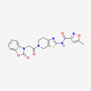 molecular formula C20H17N5O5S B2849132 5-methyl-N-(5-(2-(2-oxobenzo[d]oxazol-3(2H)-yl)acetyl)-4,5,6,7-tetrahydrothiazolo[5,4-c]pyridin-2-yl)isoxazole-3-carboxamide CAS No. 1396676-74-6