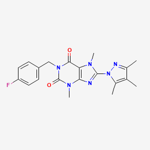 molecular formula C20H21FN6O2 B2849135 1-(4-fluorobenzyl)-3,7-dimethyl-8-(3,4,5-trimethyl-1H-pyrazol-1-yl)-1H-purine-2,6(3H,7H)-dione CAS No. 1013970-83-6