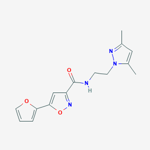 molecular formula C15H16N4O3 B2849137 N-(2-(3,5-二甲基-1H-吡唑-1-基)乙基)-5-(呋喃-2-基)异噁唑-3-甲酰胺 CAS No. 1226450-97-0