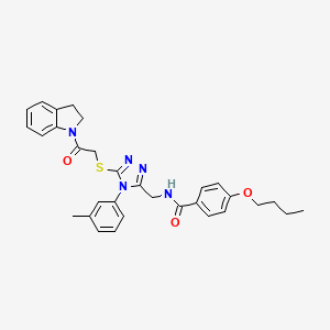 4-butoxy-N-((5-((2-(indolin-1-yl)-2-oxoethyl)thio)-4-(m-tolyl)-4H-1,2,4-triazol-3-yl)methyl)benzamide
