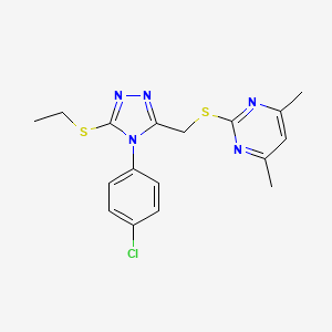 molecular formula C17H18ClN5S2 B2849213 2-[[4-(4-Chlorophenyl)-5-ethylsulfanyl-1,2,4-triazol-3-yl]methylsulfanyl]-4,6-dimethylpyrimidine CAS No. 868222-51-9