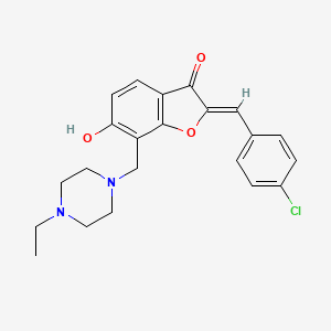 molecular formula C22H23ClN2O3 B2849246 2-[(4-Chlorophenyl)methylene]-7-[(4-ethylpiperazinyl)methyl]-6-hydroxybenzo[b] furan-3-one CAS No. 869078-58-0