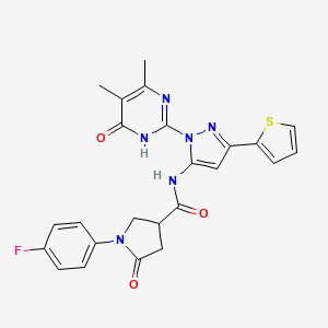 N-[2-(4,5-Dimethyl-6-oxo-1H-pyrimidin-2-yl)-5-thiophen-2-ylpyrazol-3-yl]-1-(4-fluorophenyl)-5-oxopyrrolidine-3-carboxamide