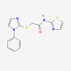 molecular formula C14H12N4OS2 B2849277 2-((1-phenyl-1H-imidazol-2-yl)thio)-N-(thiazol-2-yl)acetamide CAS No. 688335-41-3