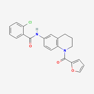 molecular formula C21H17ClN2O3 B2849285 2-chloro-N-[1-(2-furoyl)-1,2,3,4-tetrahydroquinolin-6-yl]benzamide CAS No. 1005305-64-5