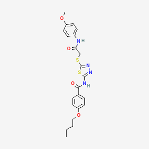 molecular formula C22H24N4O4S2 B2849287 4-butoxy-N-(5-((2-((4-methoxyphenyl)amino)-2-oxoethyl)thio)-1,3,4-thiadiazol-2-yl)benzamide CAS No. 392293-86-6