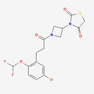 molecular formula C16H15BrF2N2O4S B2849315 3-(1-(3-(5-Bromo-2-(difluoromethoxy)phenyl)propanoyl)azetidin-3-yl)thiazolidine-2,4-dione CAS No. 2034236-21-8