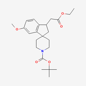 molecular formula C23H33NO5 B2849318 tert-Butyl 3-(2-ethoxy-2-oxoethyl)-6-methoxy-2,3-dihydrospiro[indene-1,4'-piperidine]-1'-carboxylate CAS No. 2177259-06-0
