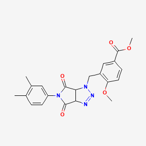 molecular formula C22H22N4O5 B2849327 methyl 3-((5-(3,4-dimethylphenyl)-4,6-dioxo-4,5,6,6a-tetrahydropyrrolo[3,4-d][1,2,3]triazol-1(3aH)-yl)methyl)-4-methoxybenzoate CAS No. 1052614-99-9