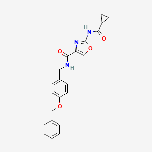 molecular formula C22H21N3O4 B2849340 N-(4-(苄氧基)苄基)-2-(环丙烷甲酰胺基)噁唑-4-甲酰胺 CAS No. 1351581-92-4