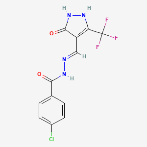 molecular formula C12H8ClF3N4O2 B2849346 4-chloro-N'-{[5-oxo-3-(trifluoromethyl)-4,5-dihydro-1H-pyrazol-4-ylidene]methyl}benzohydrazide CAS No. 338975-58-9