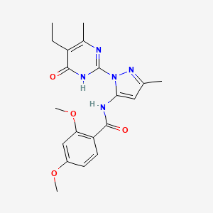 molecular formula C20H23N5O4 B2849347 N-(1-(5-ethyl-4-methyl-6-oxo-1,6-dihydropyrimidin-2-yl)-3-methyl-1H-pyrazol-5-yl)-2,4-dimethoxybenzamide CAS No. 1001943-47-0