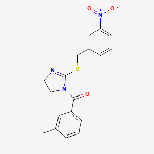 molecular formula C18H17N3O3S B2849358 (2-((3-nitrobenzyl)thio)-4,5-dihydro-1H-imidazol-1-yl)(m-tolyl)methanone CAS No. 851808-48-5