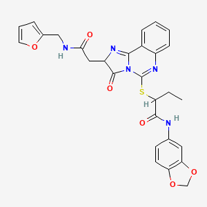 molecular formula C28H25N5O6S B2849360 N-(1,3-benzodioxol-5-yl)-2-[[2-[2-(furan-2-ylmethylamino)-2-oxoethyl]-3-oxo-2H-imidazo[1,2-c]quinazolin-5-yl]sulfanyl]butanamide CAS No. 1024317-70-1