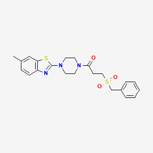 molecular formula C22H25N3O3S2 B2849369 3-(Benzylsulfonyl)-1-(4-(6-methylbenzo[d]thiazol-2-yl)piperazin-1-yl)propan-1-one CAS No. 923448-50-4