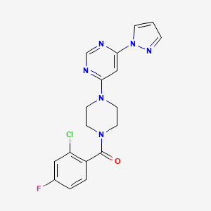 (4-(6-(1H-pyrazol-1-yl)pyrimidin-4-yl)piperazin-1-yl)(2-chloro-4-fluorophenyl)methanone