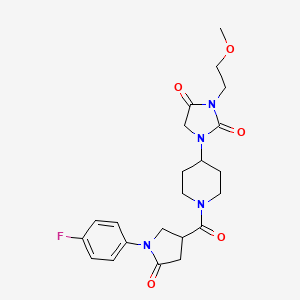 molecular formula C22H27FN4O5 B2849382 1-(1-(1-(4-Fluorophenyl)-5-oxopyrrolidine-3-carbonyl)piperidin-4-yl)-3-(2-methoxyethyl)imidazolidine-2,4-dione CAS No. 2194849-35-7