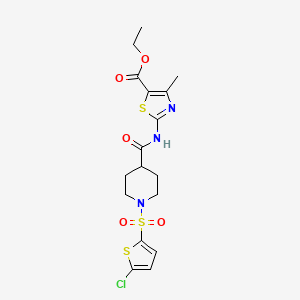 molecular formula C17H20ClN3O5S3 B2849384 Ethyl 2-(1-((5-chlorothiophen-2-yl)sulfonyl)piperidine-4-carboxamido)-4-methylthiazole-5-carboxylate CAS No. 922594-85-2
