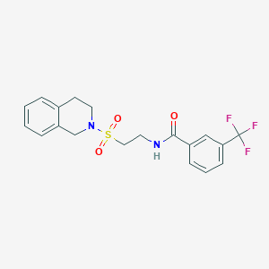 molecular formula C19H19F3N2O3S B2849387 N-(2-((3,4-dihydroisoquinolin-2(1H)-yl)sulfonyl)ethyl)-3-(trifluoromethyl)benzamide CAS No. 922087-54-5