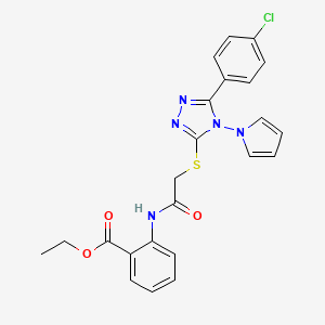 molecular formula C23H20ClN5O3S B2849396 ethyl 2-[({[5-(4-chlorophenyl)-4-(1H-pyrrol-1-yl)-4H-1,2,4-triazol-3-yl]sulfanyl}acetyl)amino]benzoate CAS No. 896309-25-4