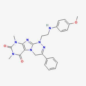 molecular formula C24H25N7O3 B2849404 1-(2-((4-methoxyphenyl)amino)ethyl)-7,9-dimethyl-3-phenyl-7,9-dihydro-[1,2,4]triazino[3,4-f]purine-6,8(1H,4H)-dione CAS No. 923168-06-3
