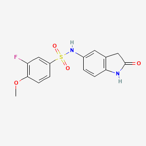 molecular formula C15H13FN2O4S B2849407 3-fluoro-4-methoxy-N-(2-oxoindolin-5-yl)benzenesulfonamide CAS No. 921773-27-5