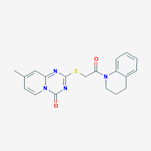 molecular formula C19H18N4O2S B2849439 2-[2-(3,4-dihydro-2H-quinolin-1-yl)-2-oxoethyl]sulfanyl-8-methylpyrido[1,2-a][1,3,5]triazin-4-one CAS No. 896328-38-4