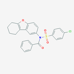 molecular formula C25H20ClNO4S B284944 N-[(4-chlorophenyl)sulfonyl]-N-6,7,8,9-tetrahydrodibenzo[b,d]furan-2-ylbenzamide 