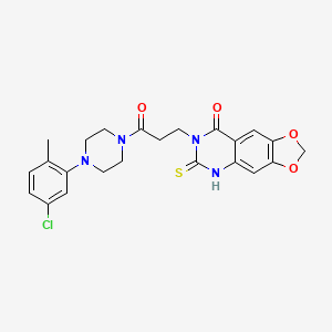 molecular formula C23H23ClN4O4S B2849445 7-[3-[4-(5-chloro-2-methylphenyl)piperazin-1-yl]-3-oxopropyl]-6-sulfanylidene-5H-[1,3]dioxolo[4,5-g]quinazolin-8-one CAS No. 688055-35-8