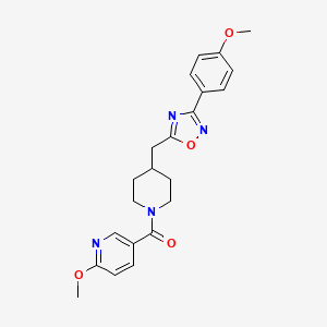 molecular formula C22H24N4O4 B2849463 2-Methoxy-5-[(4-{[3-(4-methoxyphenyl)-1,2,4-oxadiazol-5-yl]methyl}piperidin-1-yl)carbonyl]pyridine CAS No. 1775298-16-2
