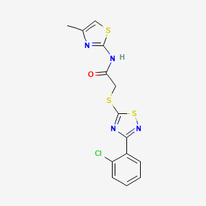 molecular formula C14H11ClN4OS3 B2849466 2-((3-(2-氯苯基)-1,2,4-噻二唑-5-基)硫)-N-(4-甲基噻唑-2-基)乙酰胺 CAS No. 864919-56-2