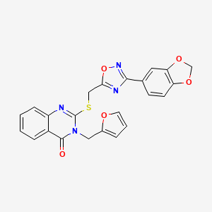 molecular formula C23H16N4O5S B2849513 2-(((3-(benzo[d][1,3]dioxol-5-yl)-1,2,4-oxadiazol-5-yl)methyl)thio)-3-(furan-2-ylmethyl)quinazolin-4(3H)-one CAS No. 946328-65-0