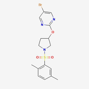 molecular formula C16H18BrN3O3S B2849520 5-Bromo-2-{[1-(2,5-dimethylbenzenesulfonyl)pyrrolidin-3-yl]oxy}pyrimidine CAS No. 2097891-58-0