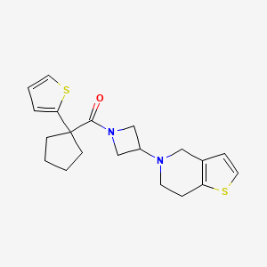 molecular formula C20H24N2OS2 B2849524 (3-(6,7-dihydrothieno[3,2-c]pyridin-5(4H)-yl)azetidin-1-yl)(1-(thiophen-2-yl)cyclopentyl)methanone CAS No. 2034310-16-0