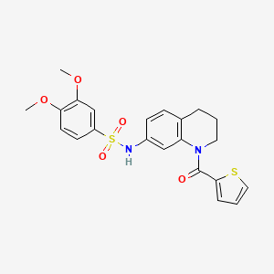 molecular formula C22H22N2O5S2 B2849529 3,4-dimethoxy-N-[1-(2-thienylcarbonyl)-1,2,3,4-tetrahydroquinolin-7-yl]benzenesulfonamide CAS No. 946322-12-9