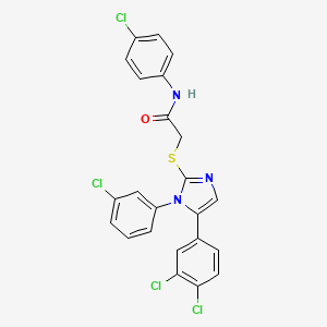 molecular formula C23H15Cl4N3OS B2849531 N-(4-chlorophenyl)-2-((1-(3-chlorophenyl)-5-(3,4-dichlorophenyl)-1H-imidazol-2-yl)thio)acetamide CAS No. 1207037-32-8