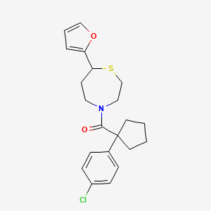 molecular formula C21H24ClNO2S B2849534 (1-(4-Chlorophenyl)cyclopentyl)(7-(furan-2-yl)-1,4-thiazepan-4-yl)methanone CAS No. 1795430-95-3