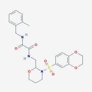 molecular formula C23H27N3O7S B2849544 N1-((3-((2,3-dihydrobenzo[b][1,4]dioxin-6-yl)sulfonyl)-1,3-oxazinan-2-yl)methyl)-N2-(2-methylbenzyl)oxalamide CAS No. 872881-68-0