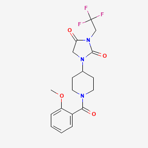 molecular formula C18H20F3N3O4 B2849553 1-[1-(2-Methoxybenzoyl)piperidin-4-yl]-3-(2,2,2-trifluoroethyl)imidazolidine-2,4-dione CAS No. 2097868-09-0